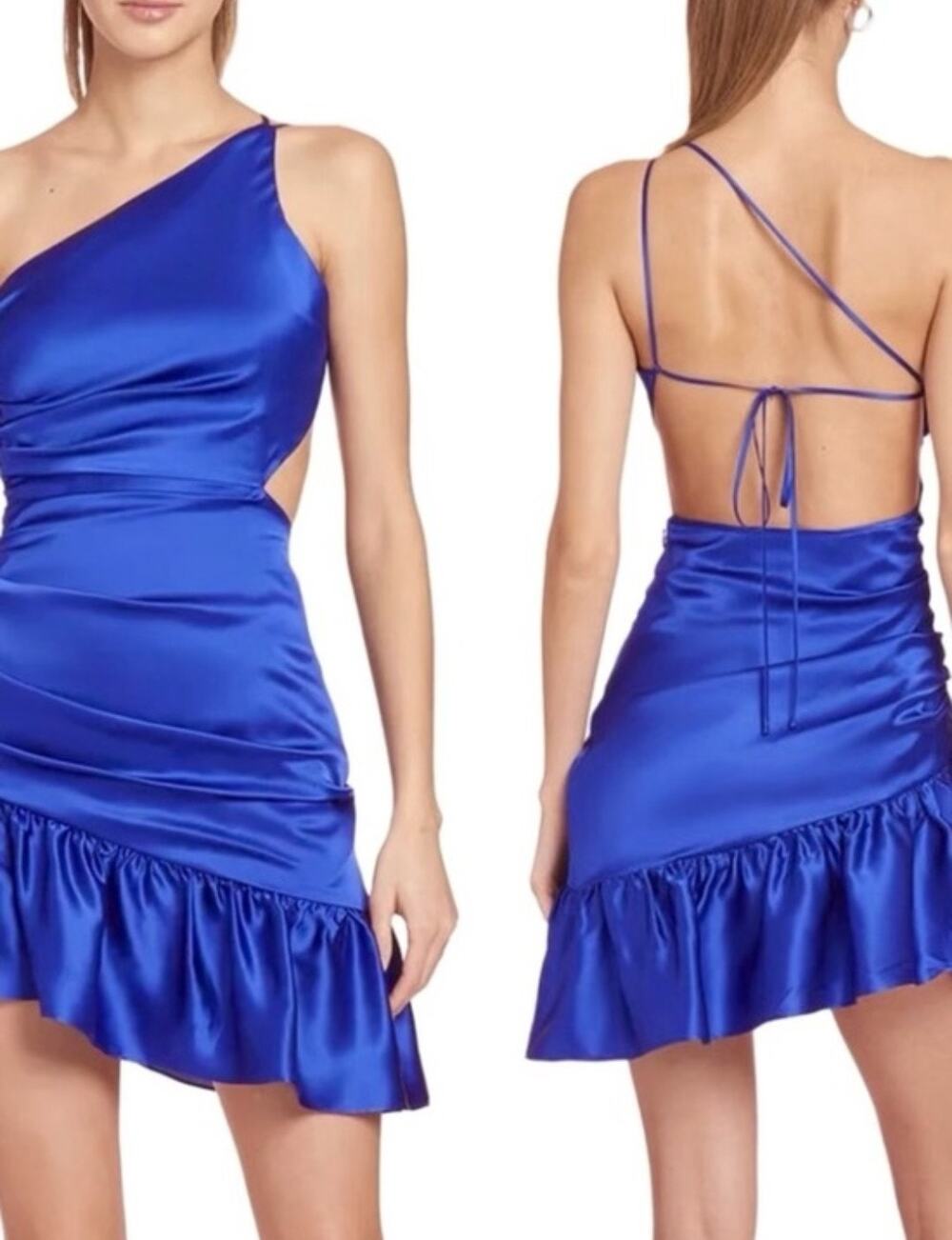 Amanda Uprichard Nicolette Silk One Shoulder Mini Dress Size XS Cobalt Blue